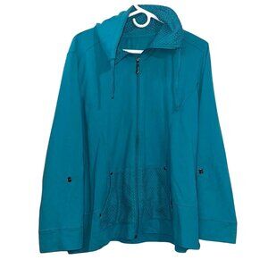 Turquoise Full-Zip Hoodie Sweatshirt With Mesh Pockets & Drawstring Hood Womens